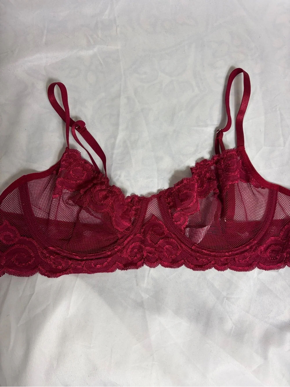 Avidlove red lace mesh sheer underwire bra size XL